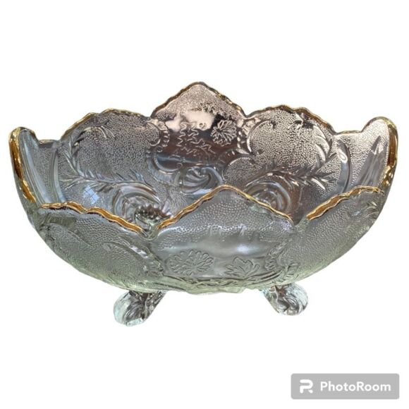 Lombardi Fruit Bowl Scroll Floral Pattern Glassware by Jeanette - Picture 1 of 13